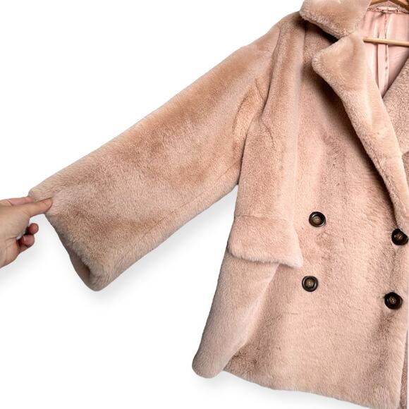 Free People Apricot Kate Faux Fur Double Breasted Overcoat Women's Size L - Picture 5 of 11